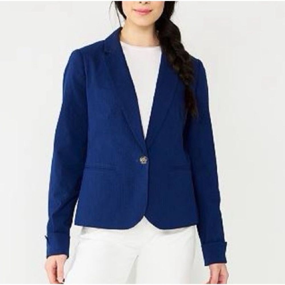 Draper James RSVP Textured  Blue Blazer w/gold color button SZ S